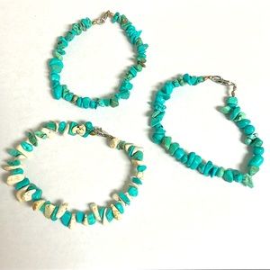 Faux Turquoise Colored Stone Trio of Bracelets